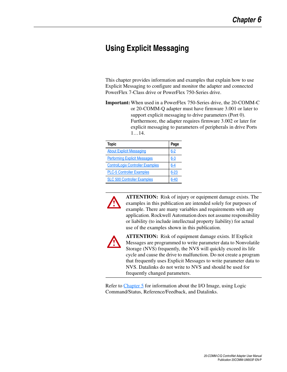 Chapter 6, Using explicit messaging | Rockwell Automation 20-COMM-Q ControlNet Adapter User Manual | Page 129 / 270
