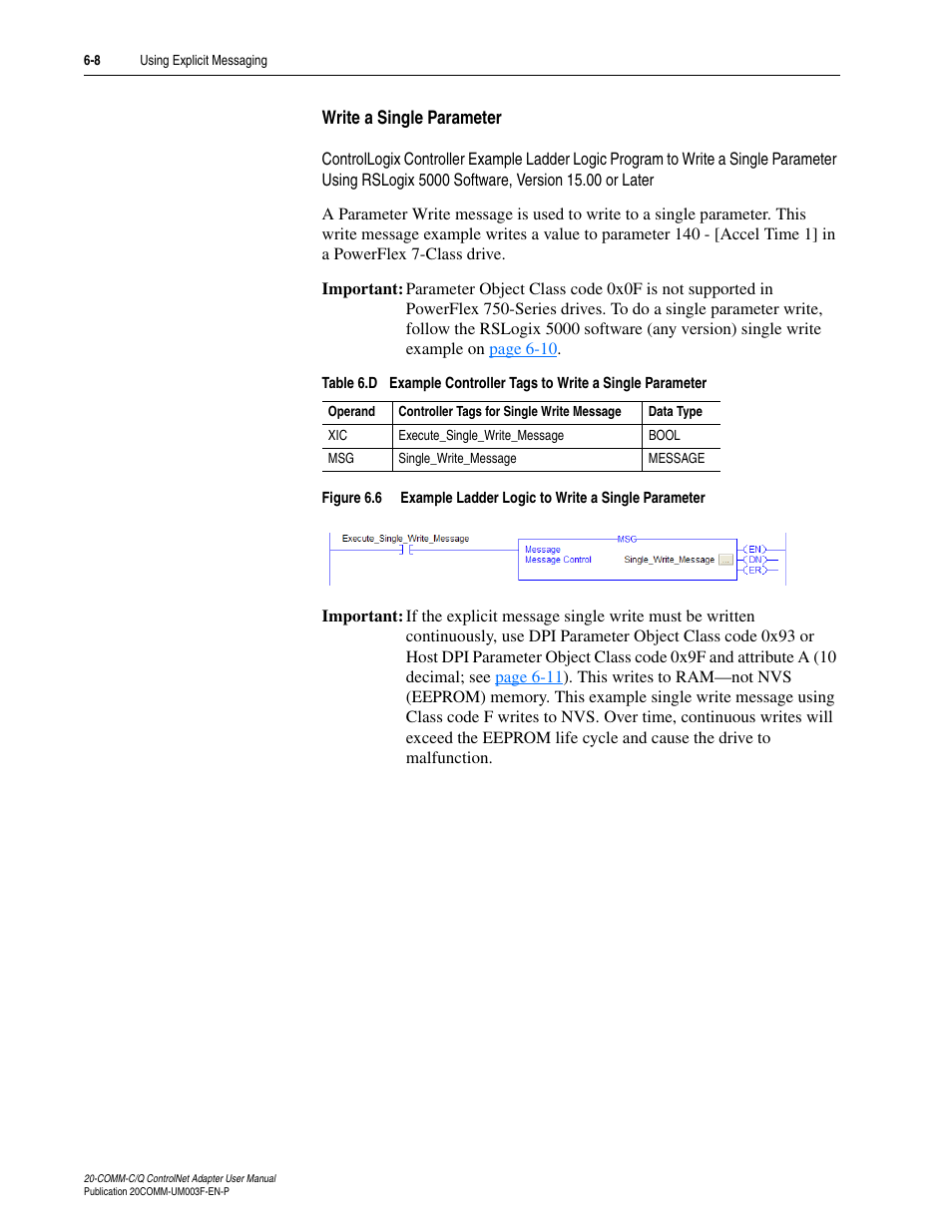 Write a single parameter | Rockwell Automation 20-COMM-Q ControlNet Adapter User Manual | Page 136 / 270