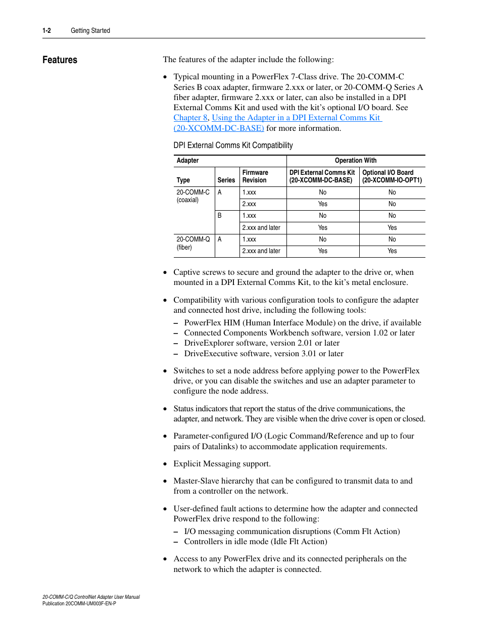 Features, Features -2 | Rockwell Automation 20-COMM-Q ControlNet Adapter User Manual | Page 14 / 270