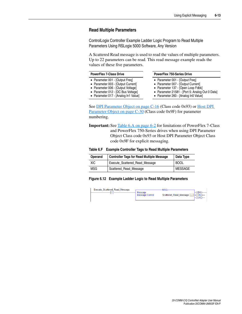 Read multiple parameters | Rockwell Automation 20-COMM-Q ControlNet Adapter User Manual | Page 141 / 270