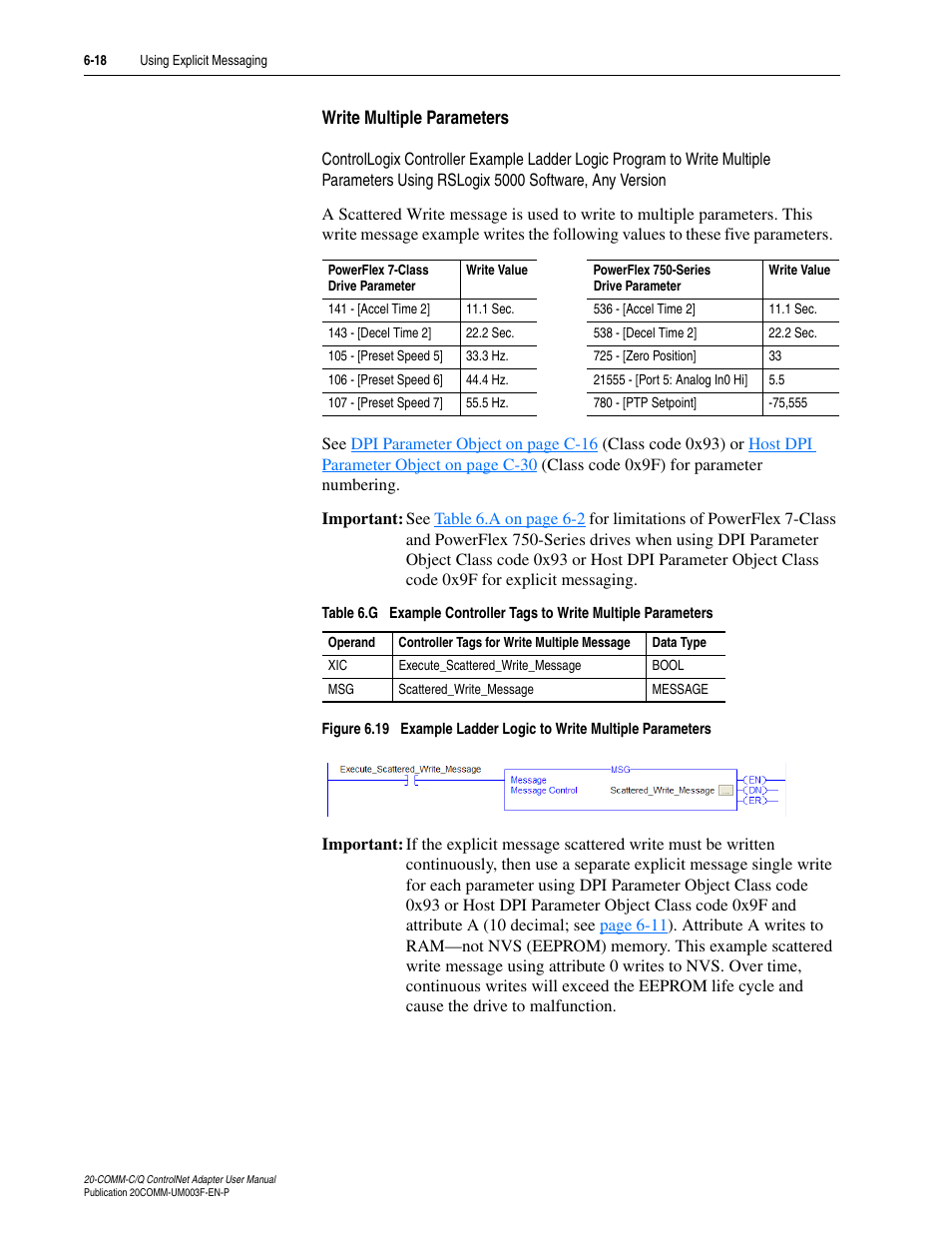 Write multiple parameters | Rockwell Automation 20-COMM-Q ControlNet Adapter User Manual | Page 146 / 270