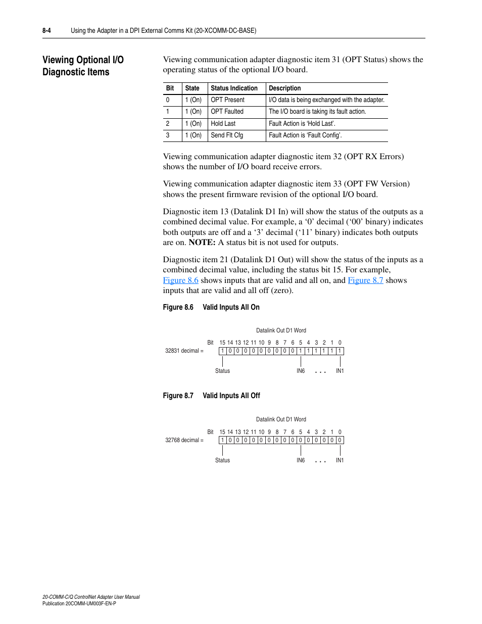 Viewing optional i/o diagnostic items, Viewing optional i/o diagnostic items -4, Viewing optional i/o | Rockwell Automation 20-COMM-Q ControlNet Adapter User Manual | Page 204 / 270