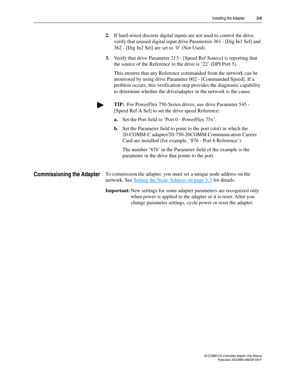 Commissioning the adapter, Commissioning the adapter -9 | Rockwell Automation 20-COMM-Q ControlNet Adapter User Manual | Page 27 / 270