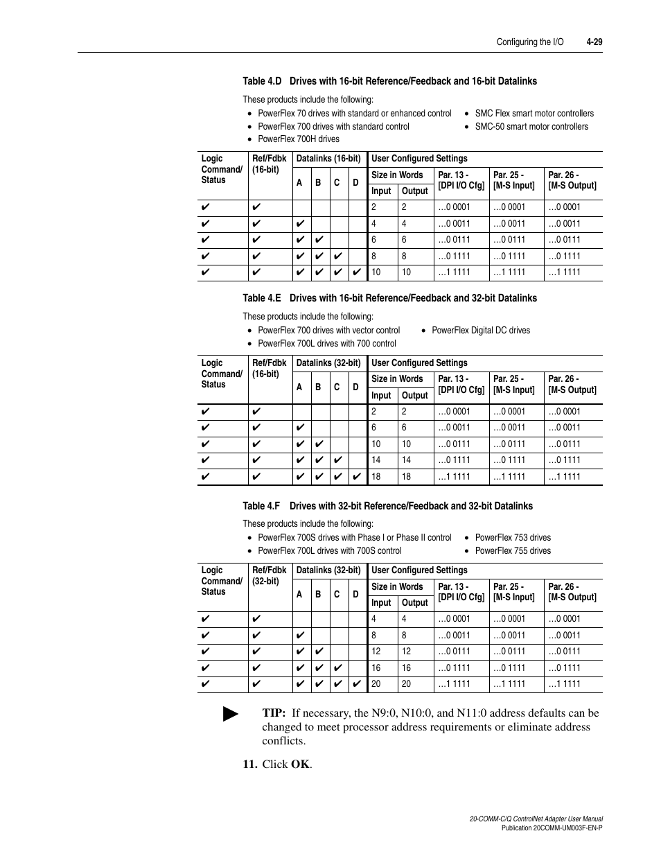 Iguration, Table 4.d, Table | Table 4.f | Rockwell Automation 20-COMM-Q ControlNet Adapter User Manual | Page 65 / 270