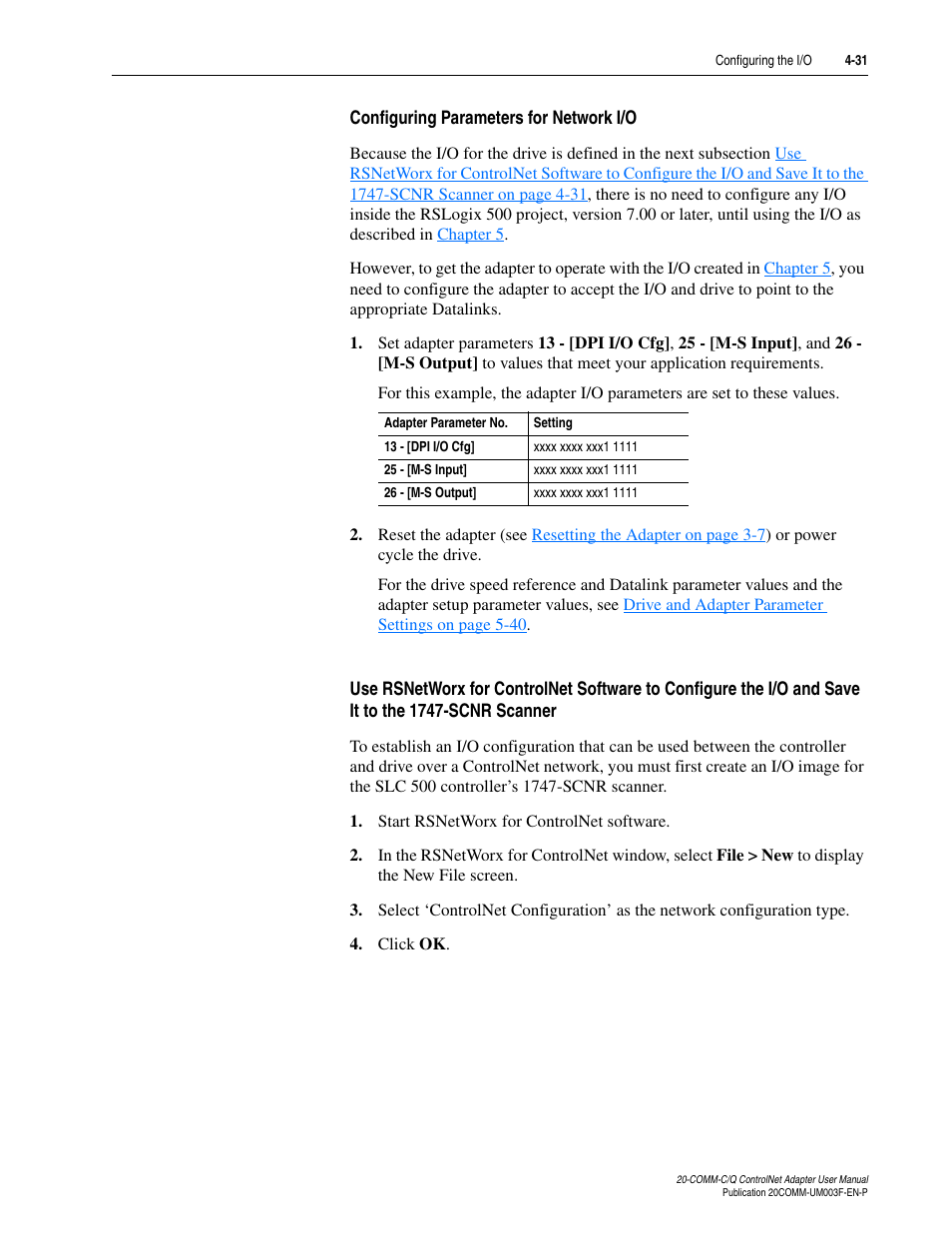 Configuring parameters for network i/o | Rockwell Automation 20-COMM-Q ControlNet Adapter User Manual | Page 67 / 270