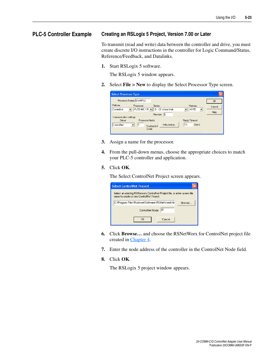 Plc-5 controller example, Plc-5 controller example -23 | Rockwell Automation 20-COMM-Q ControlNet Adapter User Manual | Page 97 / 270