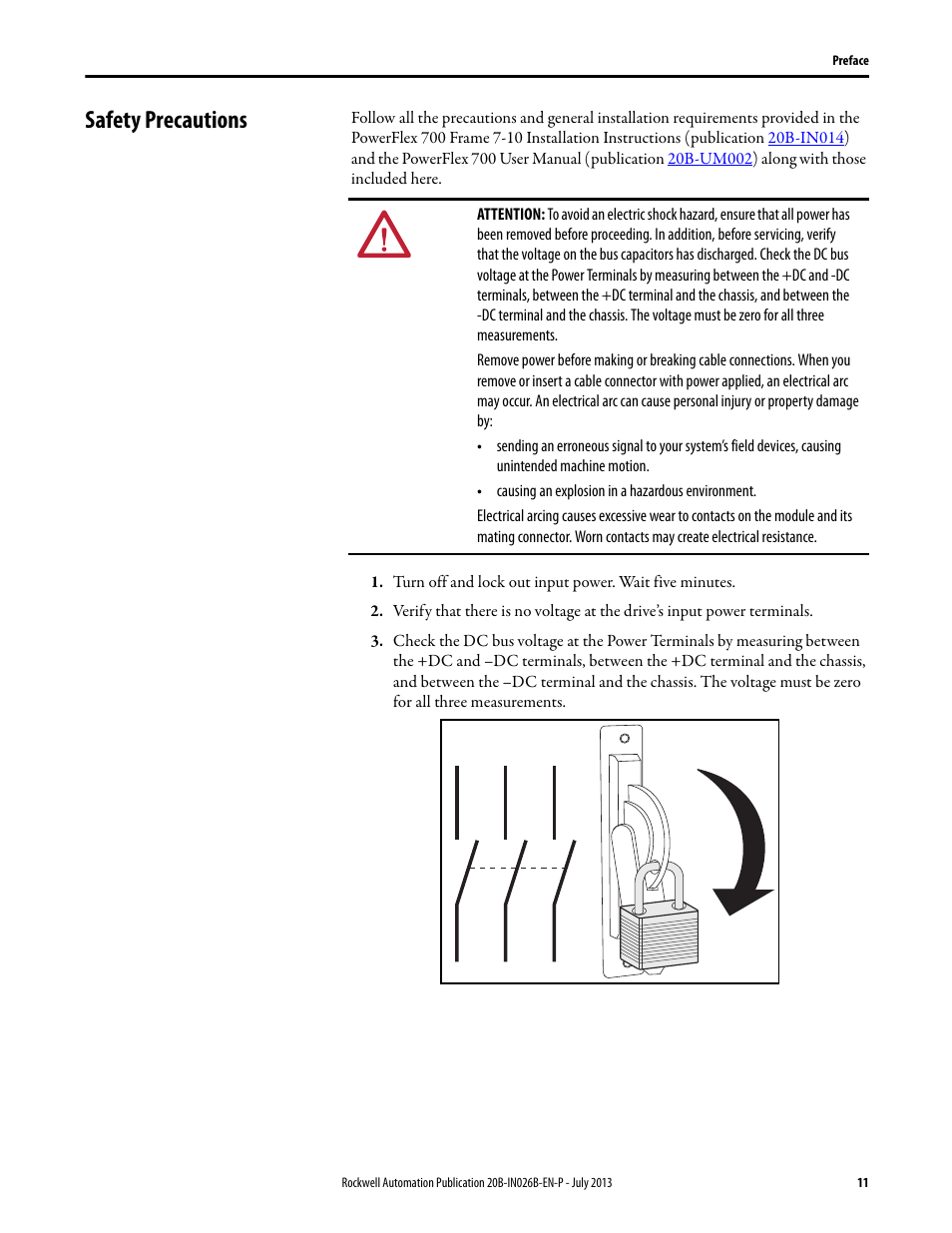 Safety precautions, L1 l2 l3 | Rockwell Automation 20B PowerFlex 700 Drives - Frame 10 Components Replacement User Manual | Page 11 / 88