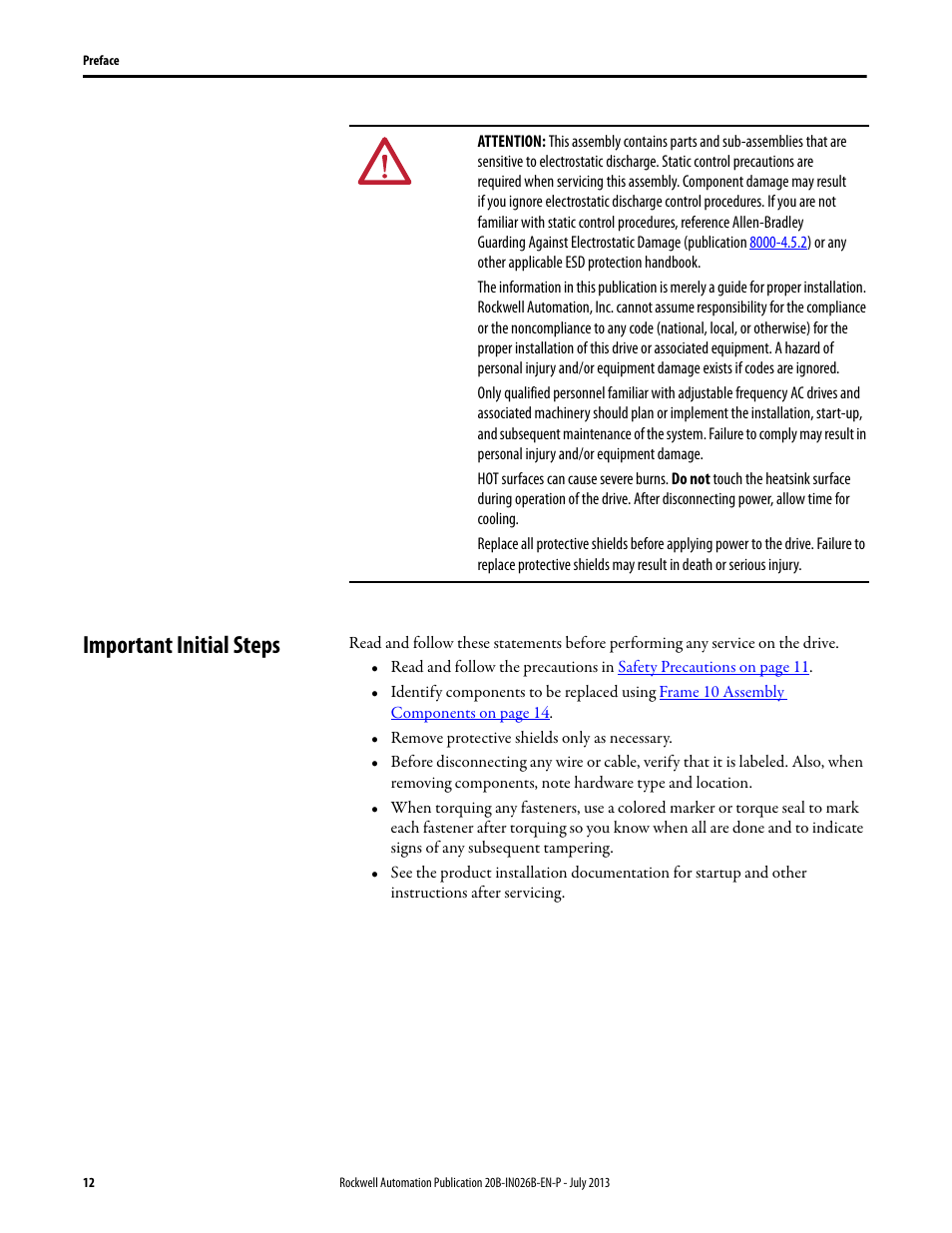 Important initial steps | Rockwell Automation 20B PowerFlex 700 Drives - Frame 10 Components Replacement User Manual | Page 12 / 88