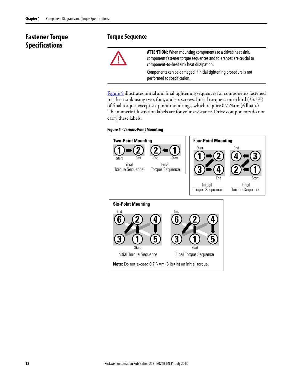Fastener torque specifications, Torque sequence | Rockwell Automation 20B PowerFlex 700 Drives - Frame 10 Components Replacement User Manual | Page 18 / 88