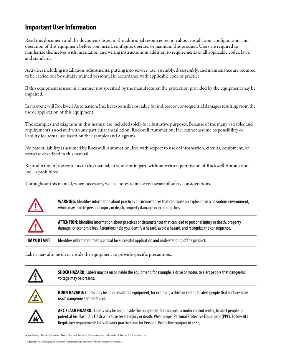 Important user information | Rockwell Automation 20B PowerFlex 700 Drives - Frame 10 Components Replacement User Manual | Page 2 / 88