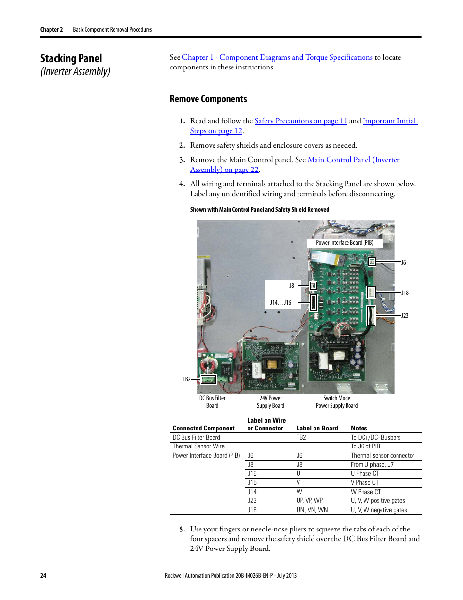 Stacking panel (inverter assembly), Remove components | Rockwell Automation 20B PowerFlex 700 Drives - Frame 10 Components Replacement User Manual | Page 24 / 88