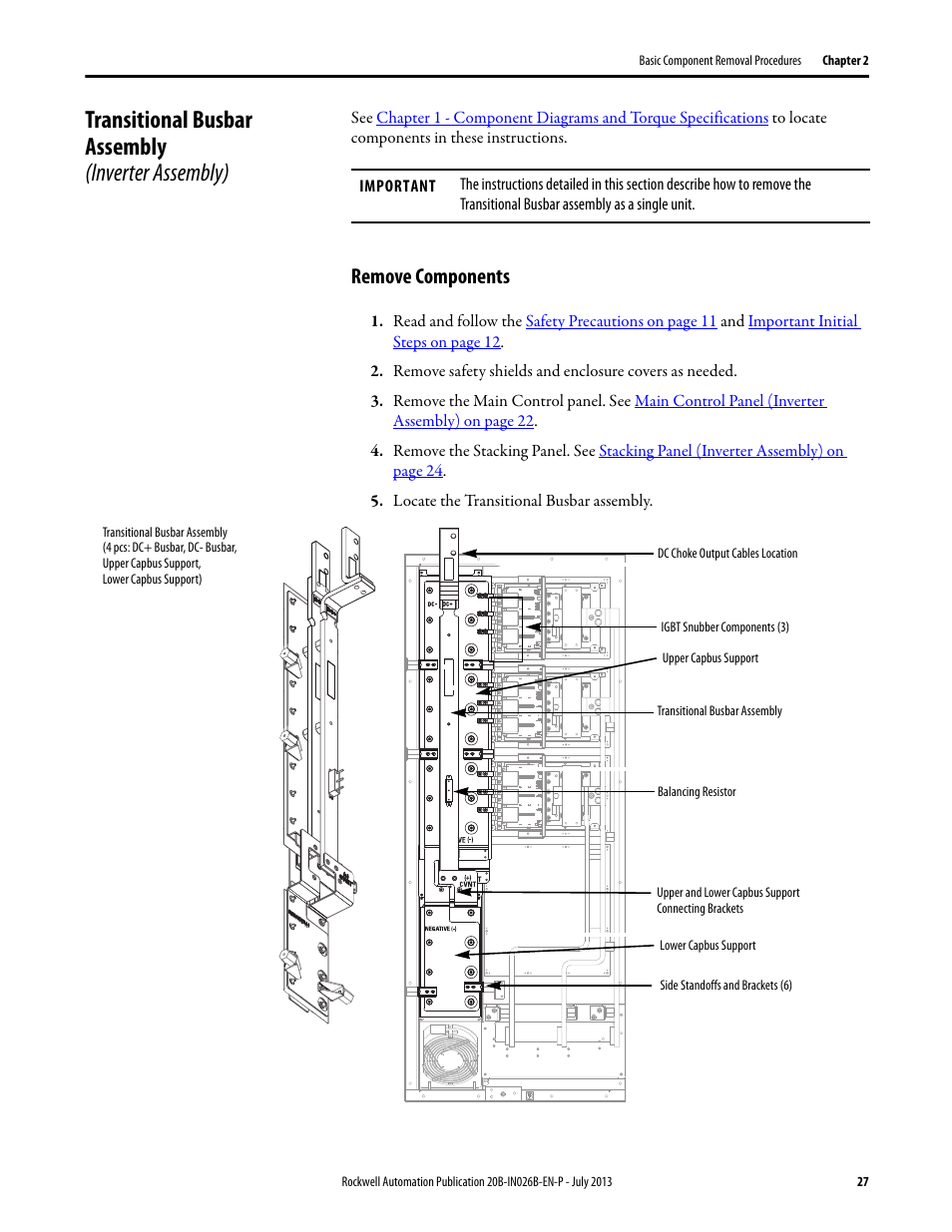 Transitional busbar assembly (inverter assembly), Remove components | Rockwell Automation 20B PowerFlex 700 Drives - Frame 10 Components Replacement User Manual | Page 27 / 88