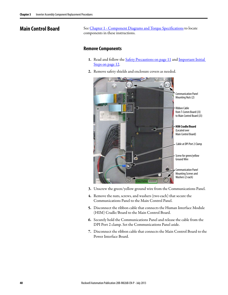 Main control board, Remove components | Rockwell Automation 20B PowerFlex 700 Drives - Frame 10 Components Replacement User Manual | Page 40 / 88
