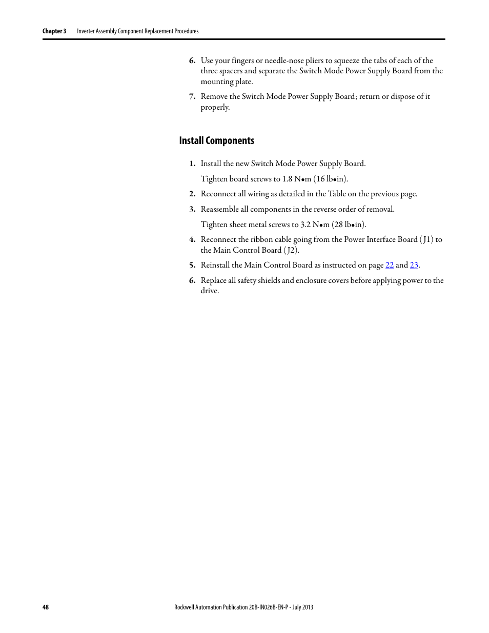 Install components | Rockwell Automation 20B PowerFlex 700 Drives - Frame 10 Components Replacement User Manual | Page 48 / 88