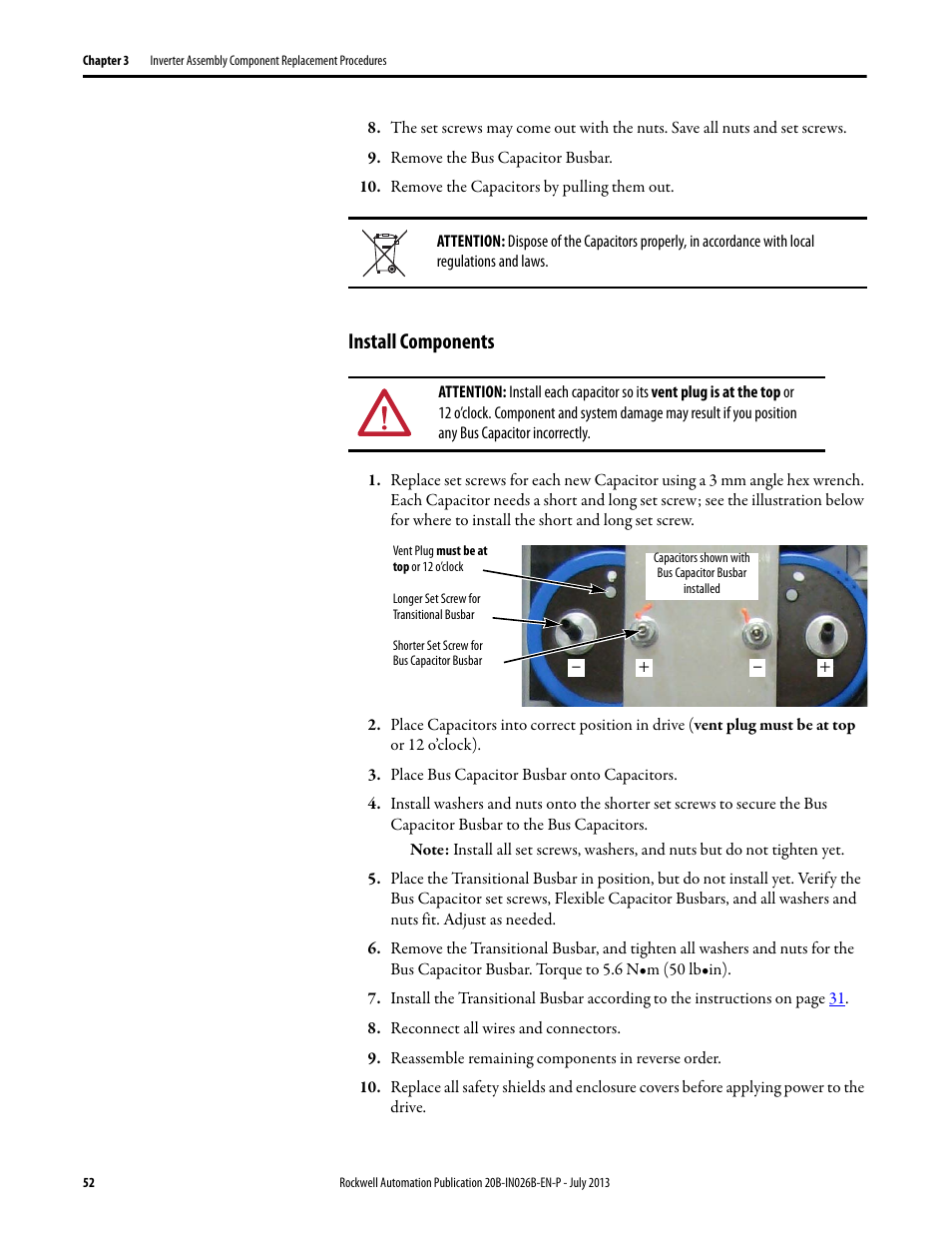 Install components | Rockwell Automation 20B PowerFlex 700 Drives - Frame 10 Components Replacement User Manual | Page 52 / 88