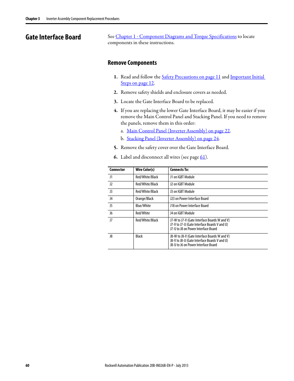 Gate interface board, Remove components | Rockwell Automation 20B PowerFlex 700 Drives - Frame 10 Components Replacement User Manual | Page 60 / 88