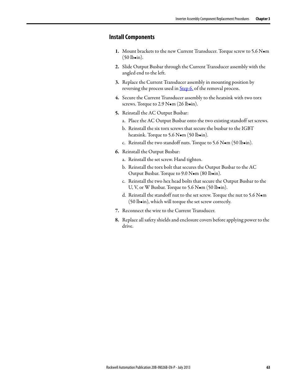 Install components | Rockwell Automation 20B PowerFlex 700 Drives - Frame 10 Components Replacement User Manual | Page 63 / 88