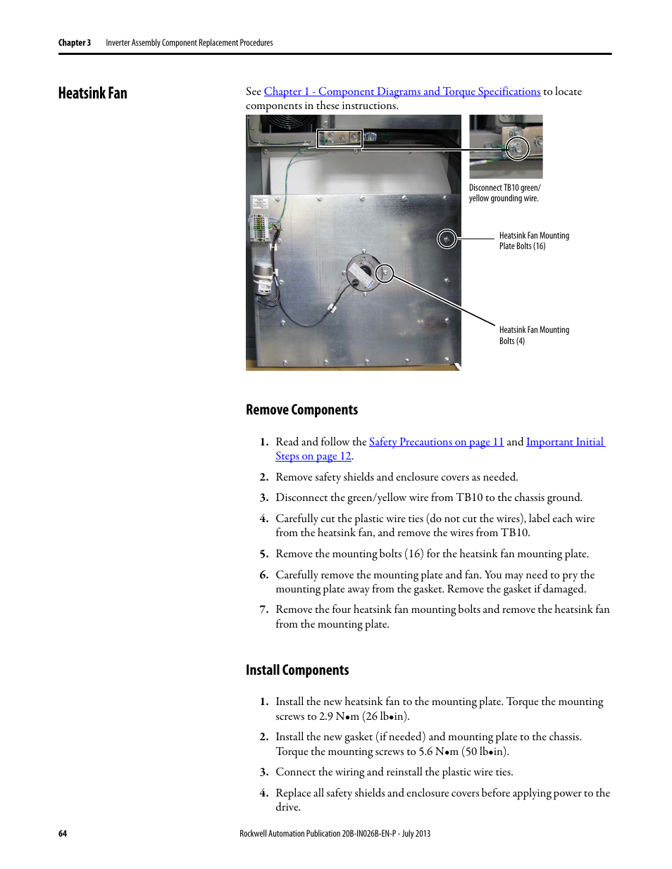 Heatsink fan, Remove components, Install components | Remove components install components | Rockwell Automation 20B PowerFlex 700 Drives - Frame 10 Components Replacement User Manual | Page 64 / 88