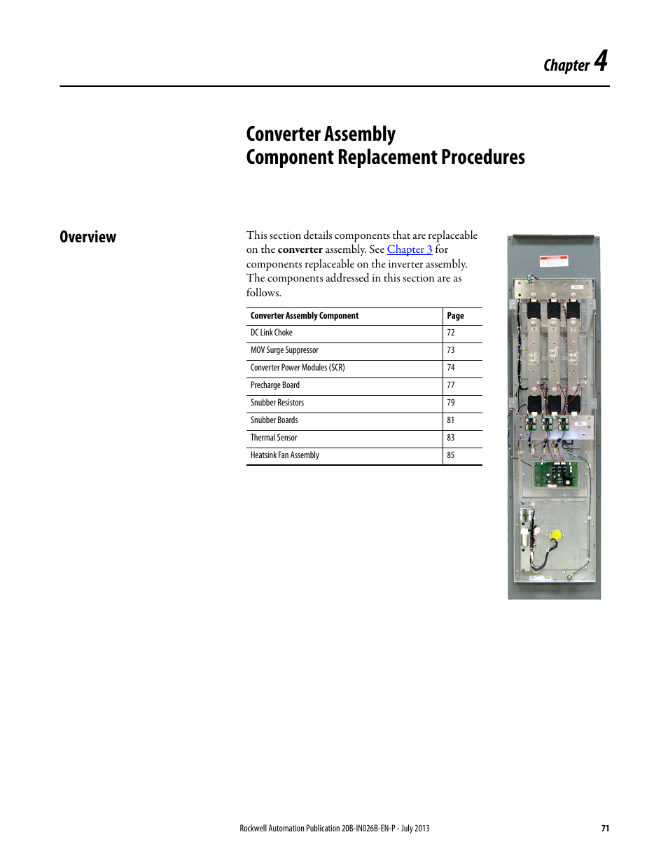 Overview, Chapter 4, Chapter | Rockwell Automation 20B PowerFlex 700 Drives - Frame 10 Components Replacement User Manual | Page 71 / 88
