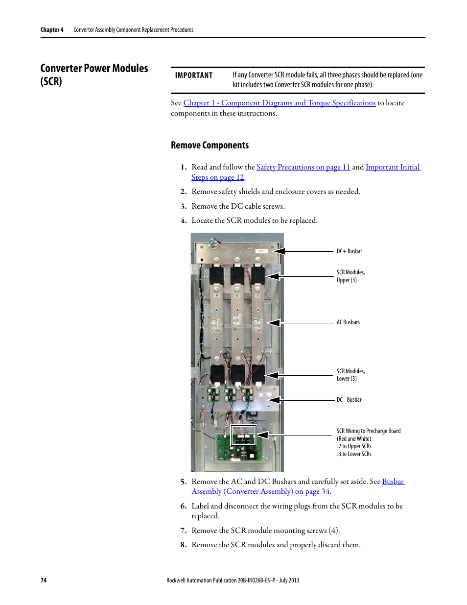 Converter power modules (scr), Remove components | Rockwell Automation 20B PowerFlex 700 Drives - Frame 10 Components Replacement User Manual | Page 74 / 88