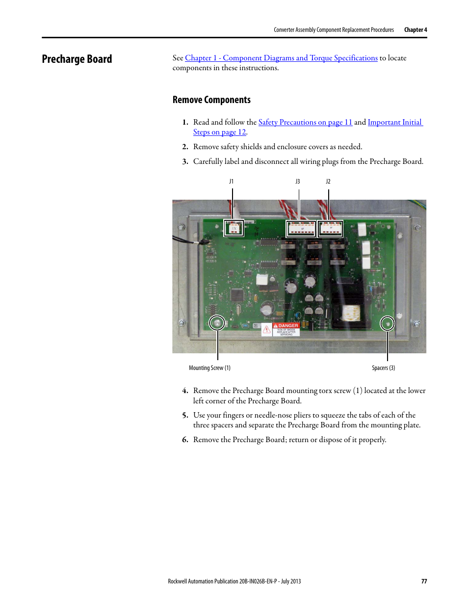 Precharge board, Remove components | Rockwell Automation 20B PowerFlex 700 Drives - Frame 10 Components Replacement User Manual | Page 77 / 88