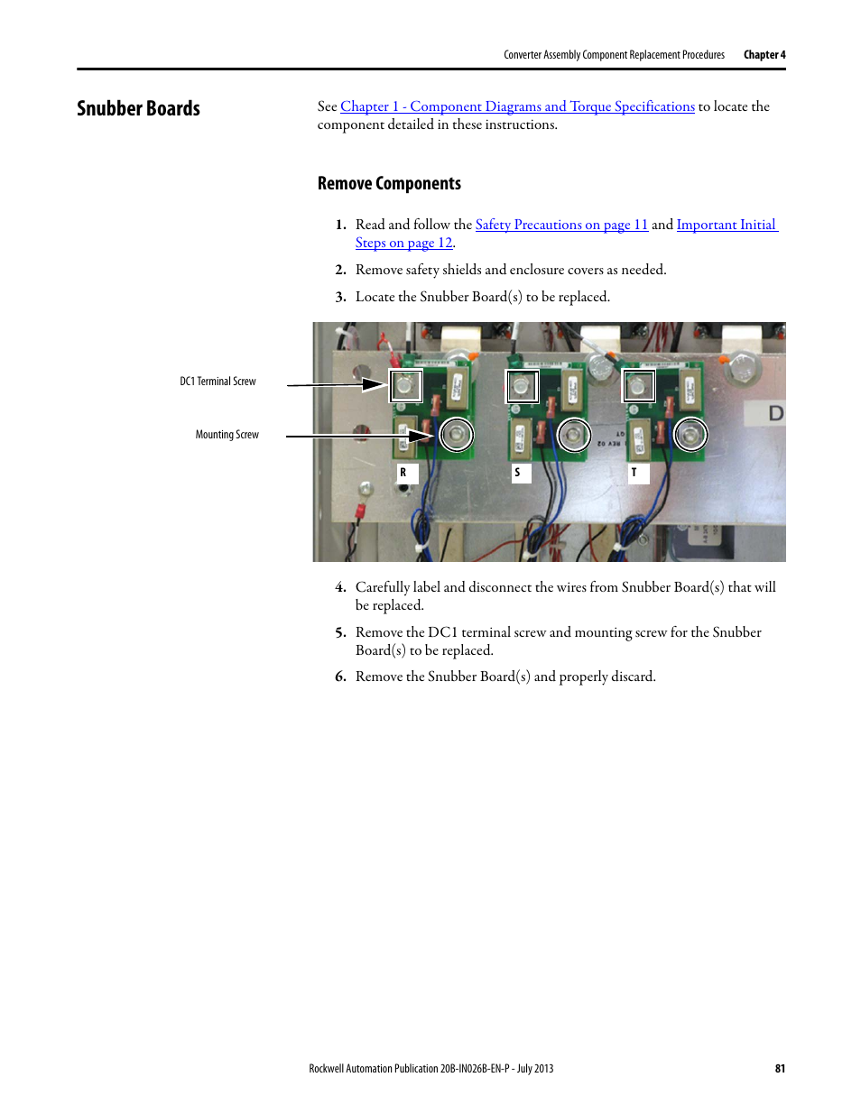 Snubber boards, Remove components | Rockwell Automation 20B PowerFlex 700 Drives - Frame 10 Components Replacement User Manual | Page 81 / 88