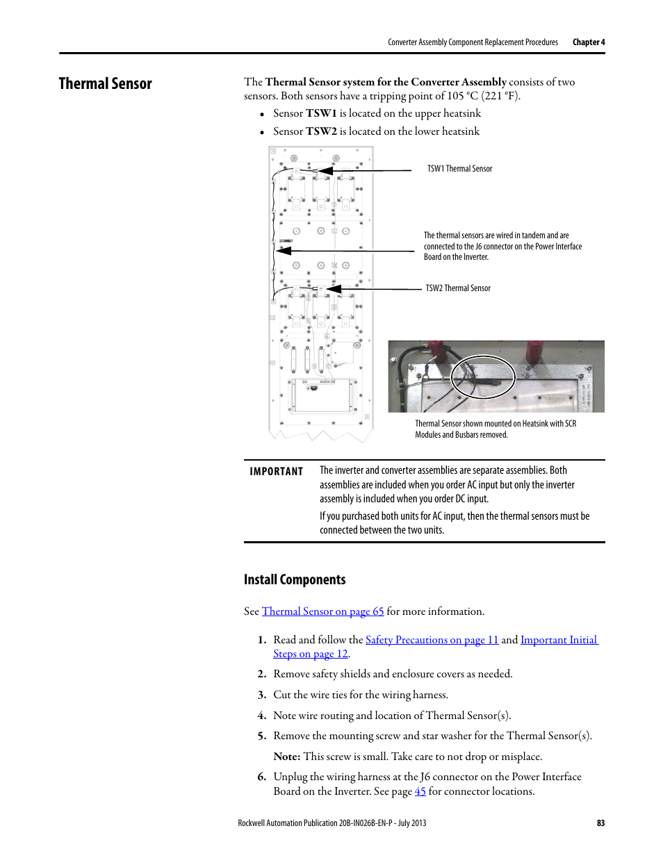 Thermal sensor, Install components | Rockwell Automation 20B PowerFlex 700 Drives - Frame 10 Components Replacement User Manual | Page 83 / 88