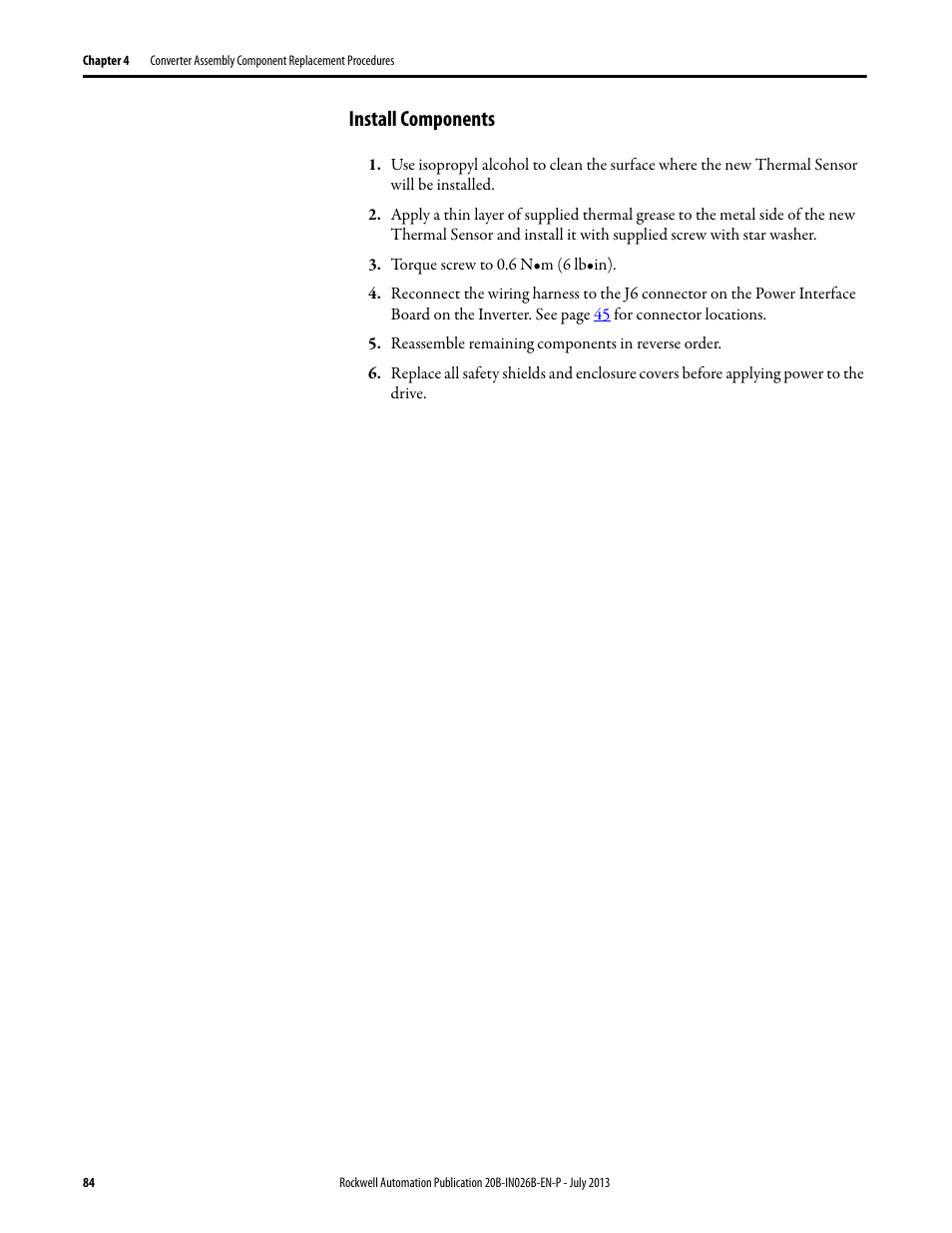 Install components | Rockwell Automation 20B PowerFlex 700 Drives - Frame 10 Components Replacement User Manual | Page 84 / 88