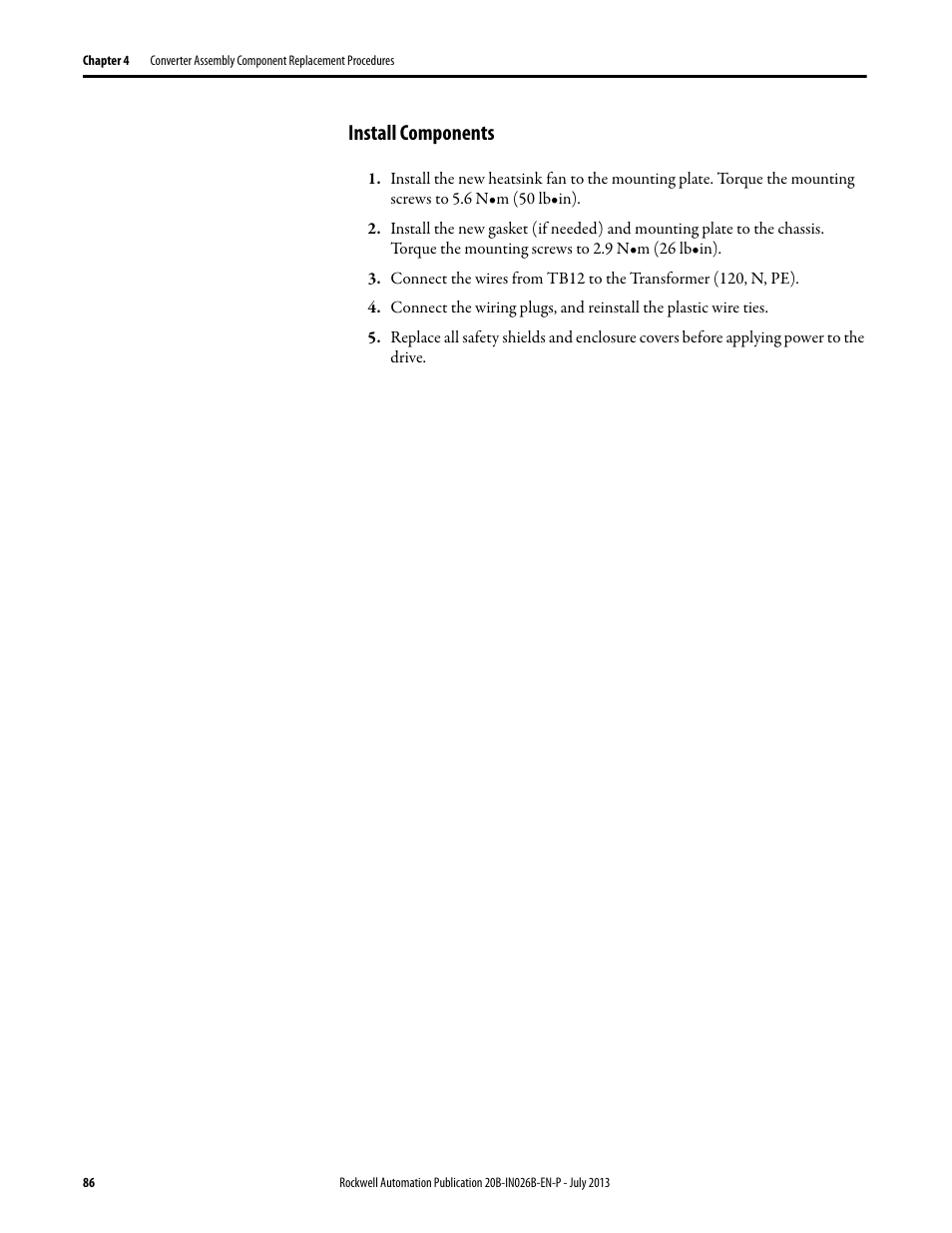 Install components | Rockwell Automation 20B PowerFlex 700 Drives - Frame 10 Components Replacement User Manual | Page 86 / 88
