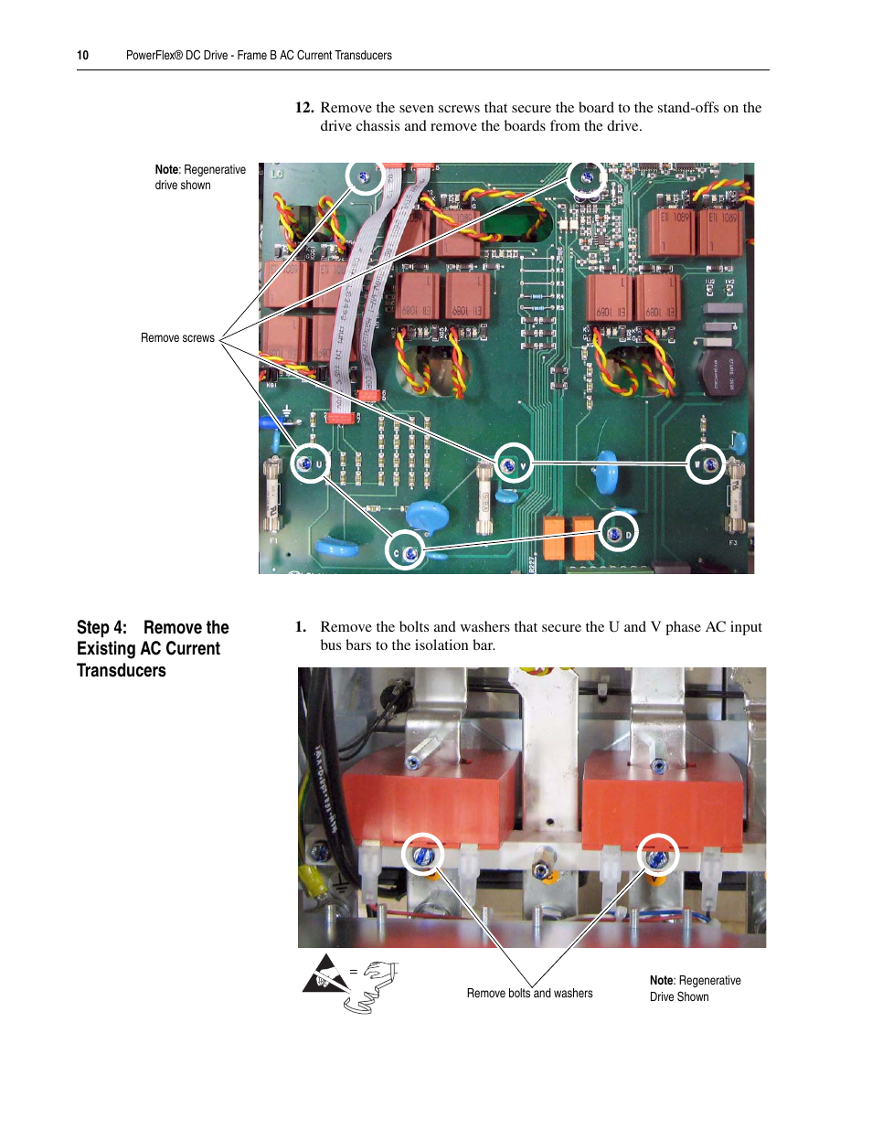 Step 4: remove the existing ac current transducers | Rockwell Automation 20P PowerFlex DC Drive - Frame B AC Current Transducers User Manual | Page 10 / 14