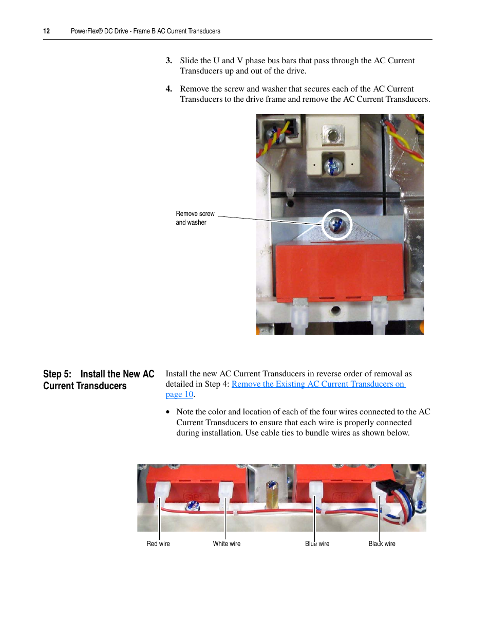 Step 5: install the new ac current transducers | Rockwell Automation 20P PowerFlex DC Drive - Frame B AC Current Transducers User Manual | Page 12 / 14