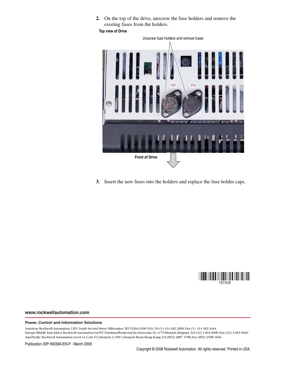 Pub. no. - date | Rockwell Automation 20P PowerFlex DC Drive - Frame B Field Circuit Fuse Replacement User Manual | Page 2 / 2