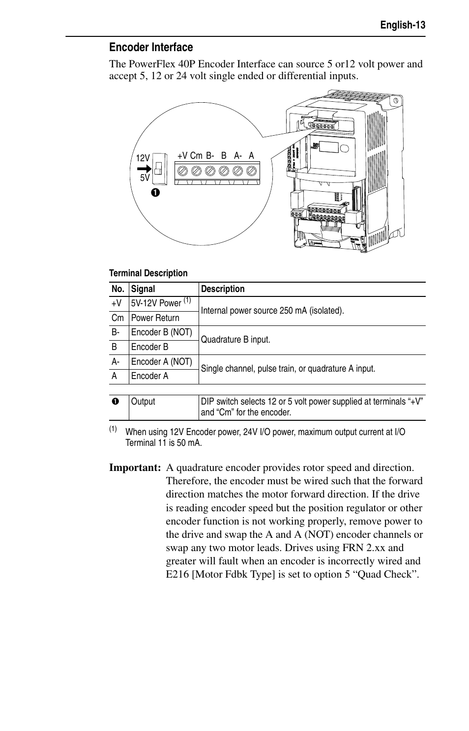 Encoder interface | Rockwell Automation 25D PowerFlex 40P Quick Start - FRN 1.xx - 3.xx User Manual | Page 13 / 22