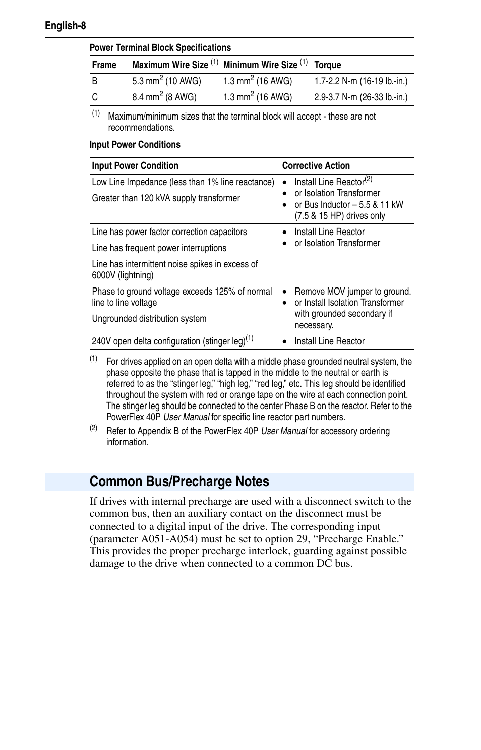 English-8 | Rockwell Automation 25D PowerFlex 40P Quick Start - FRN 1.xx - 3.xx User Manual | Page 8 / 22
