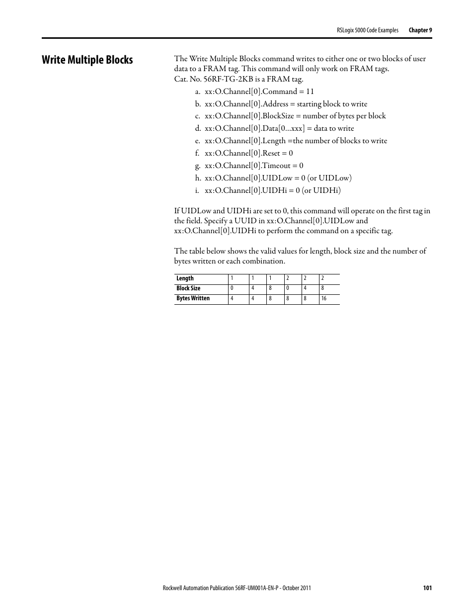 Write multiple blocks | Rockwell Automation 56RF RFID System User Manual User Manual | Page 101 / 156