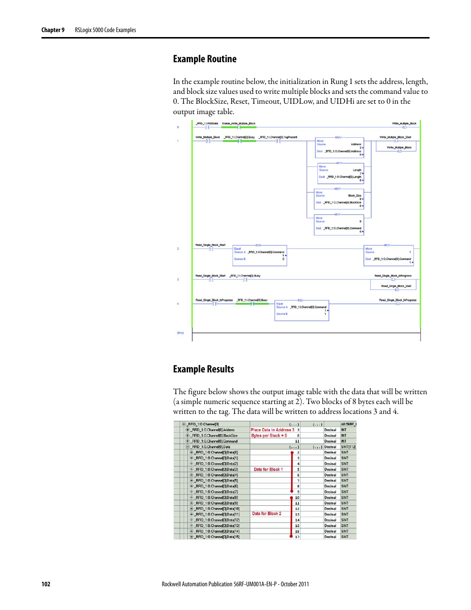 Example routine, Example results | Rockwell Automation 56RF RFID System User Manual User Manual | Page 102 / 156