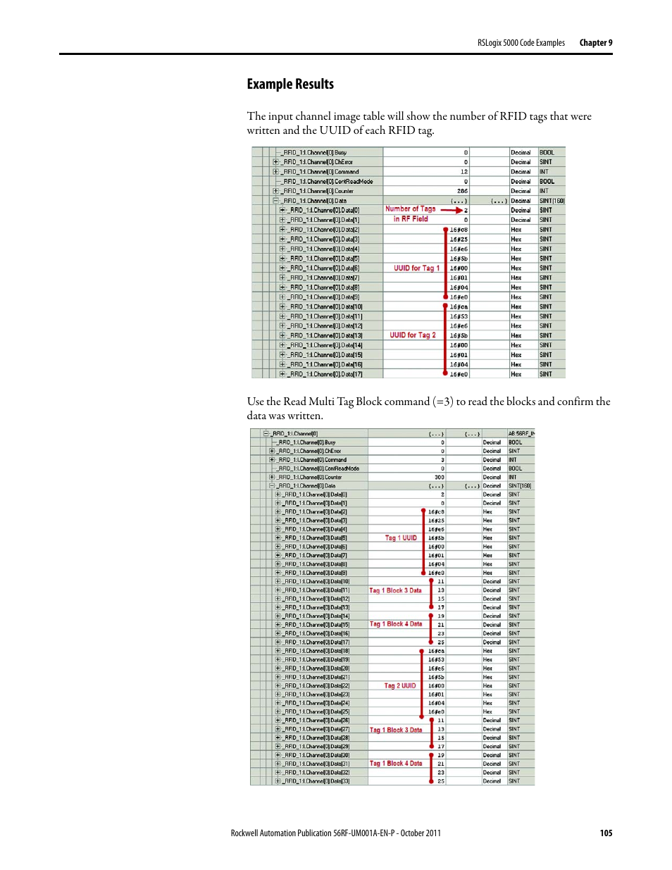 Example results | Rockwell Automation 56RF RFID System User Manual User Manual | Page 105 / 156