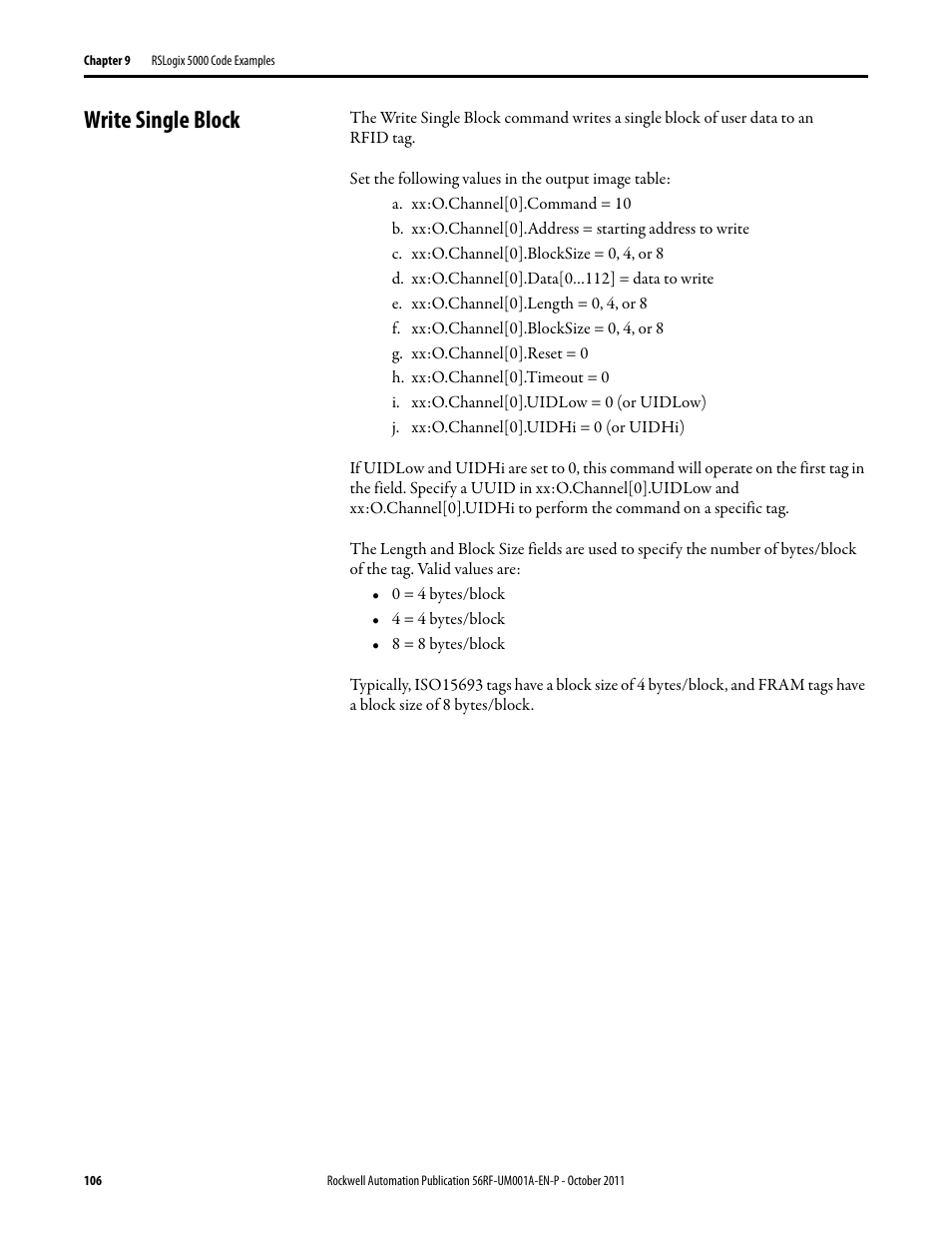 Write single block | Rockwell Automation 56RF RFID System User Manual User Manual | Page 106 / 156