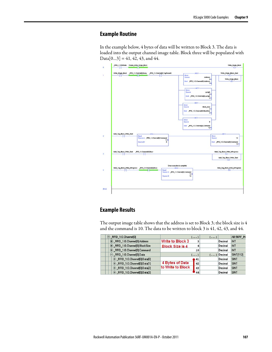 Example routine, Example results | Rockwell Automation 56RF RFID System User Manual User Manual | Page 107 / 156