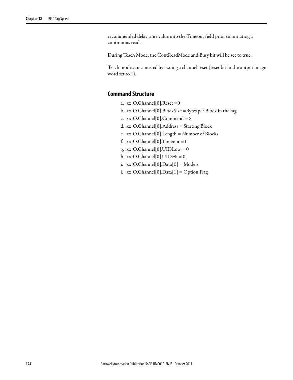 Command structure | Rockwell Automation 56RF RFID System User Manual User Manual | Page 124 / 156
