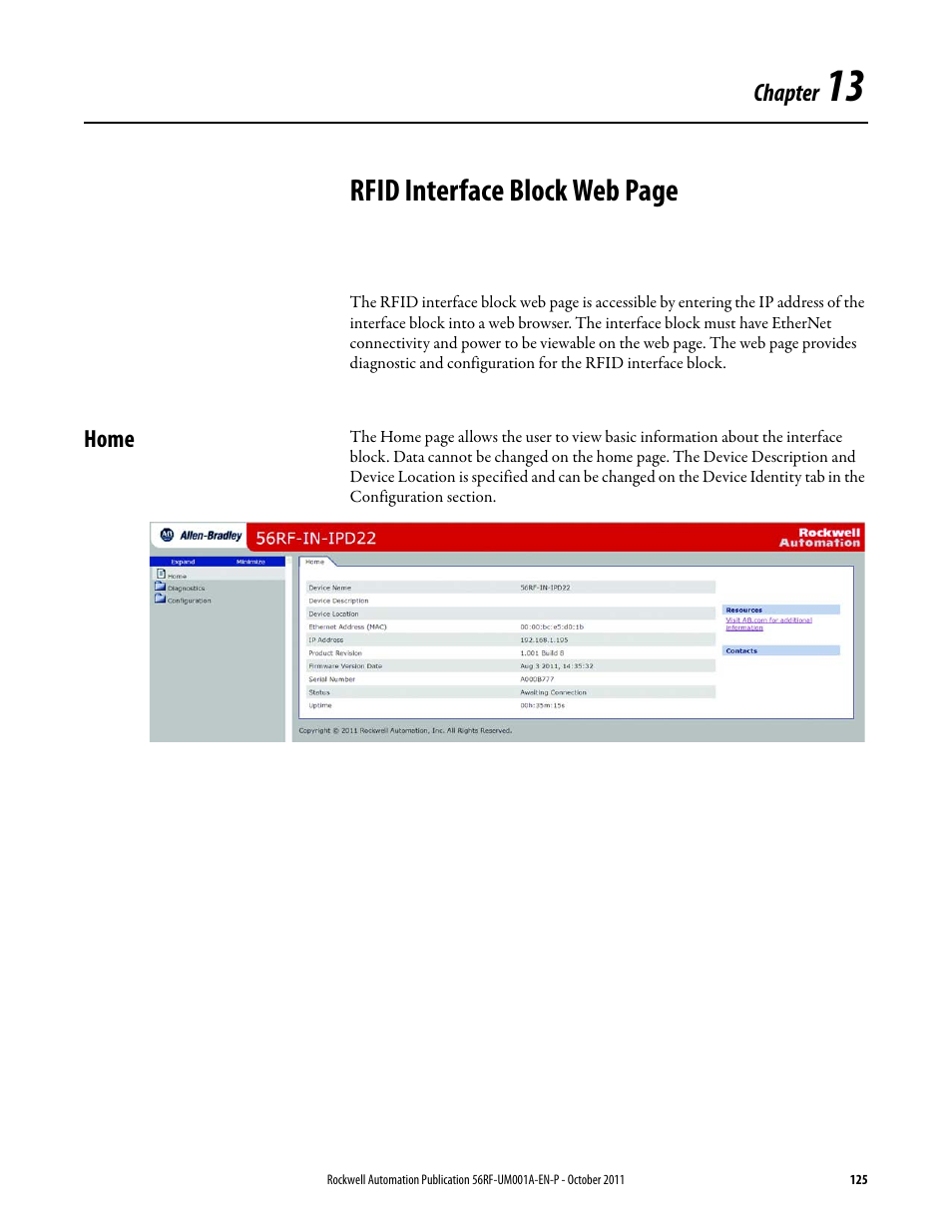 Rfid interface block web page | Rockwell Automation 56RF RFID System User Manual User Manual | Page 125 / 156