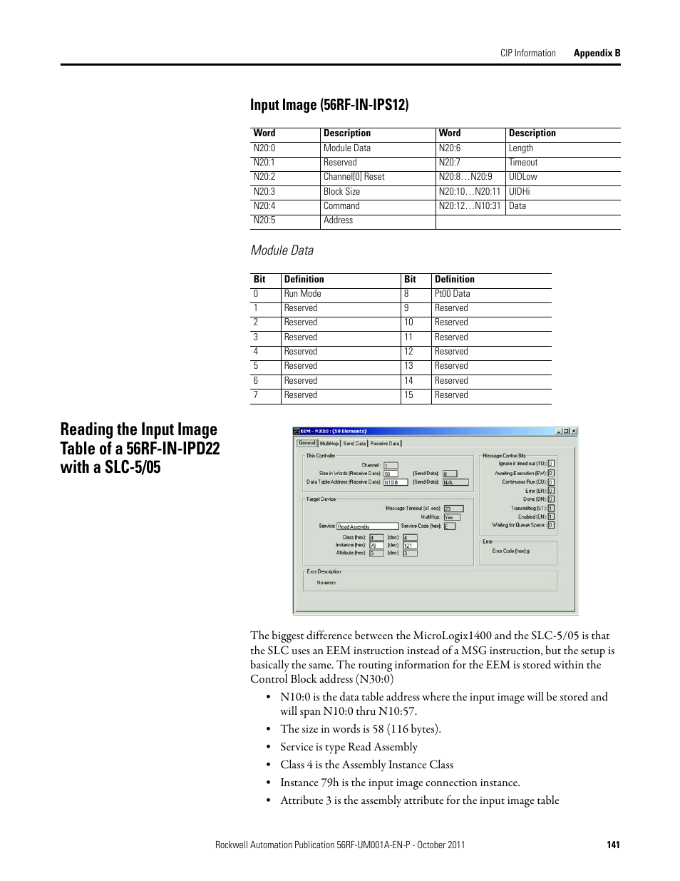 Input image (56rf-in-ips12), Module data | Rockwell Automation 56RF RFID System User Manual User Manual | Page 141 / 156