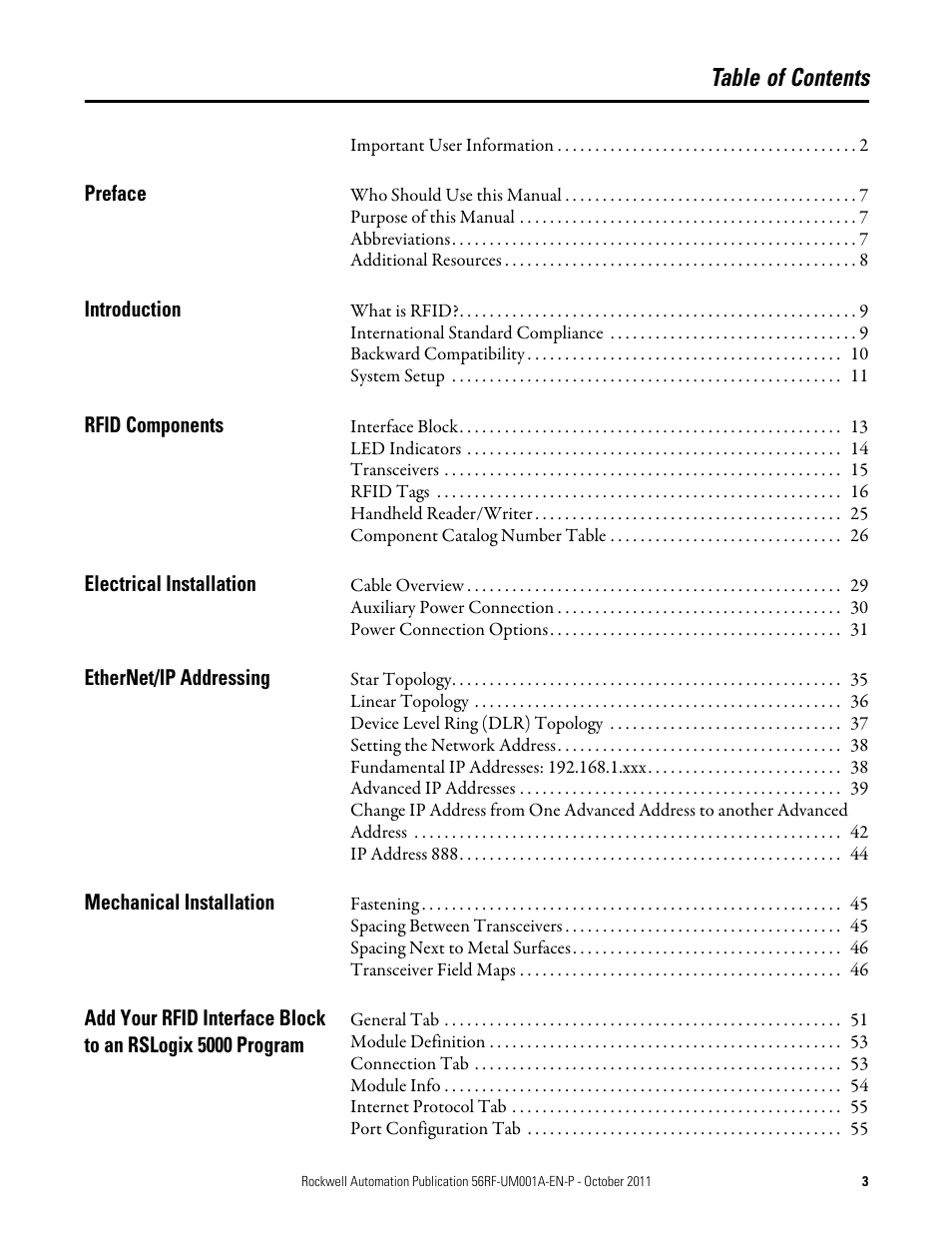 Rockwell Automation 56RF RFID System User Manual User Manual | Page 3 / 156
