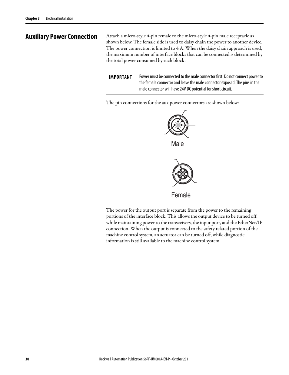 Auxiliary power connection, Female male | Rockwell Automation 56RF RFID System User Manual User Manual | Page 30 / 156