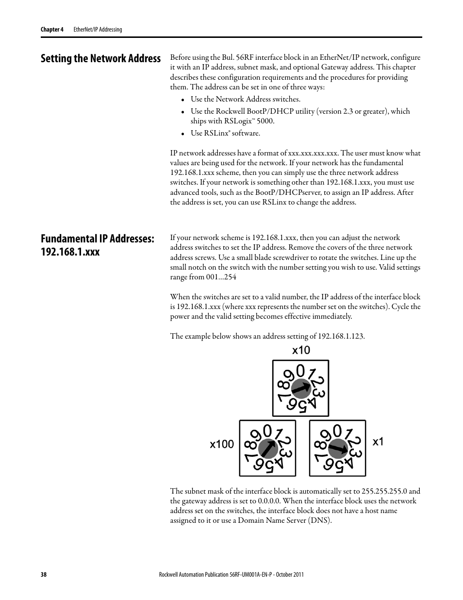 Setting the network address | Rockwell Automation 56RF RFID System User Manual User Manual | Page 38 / 156