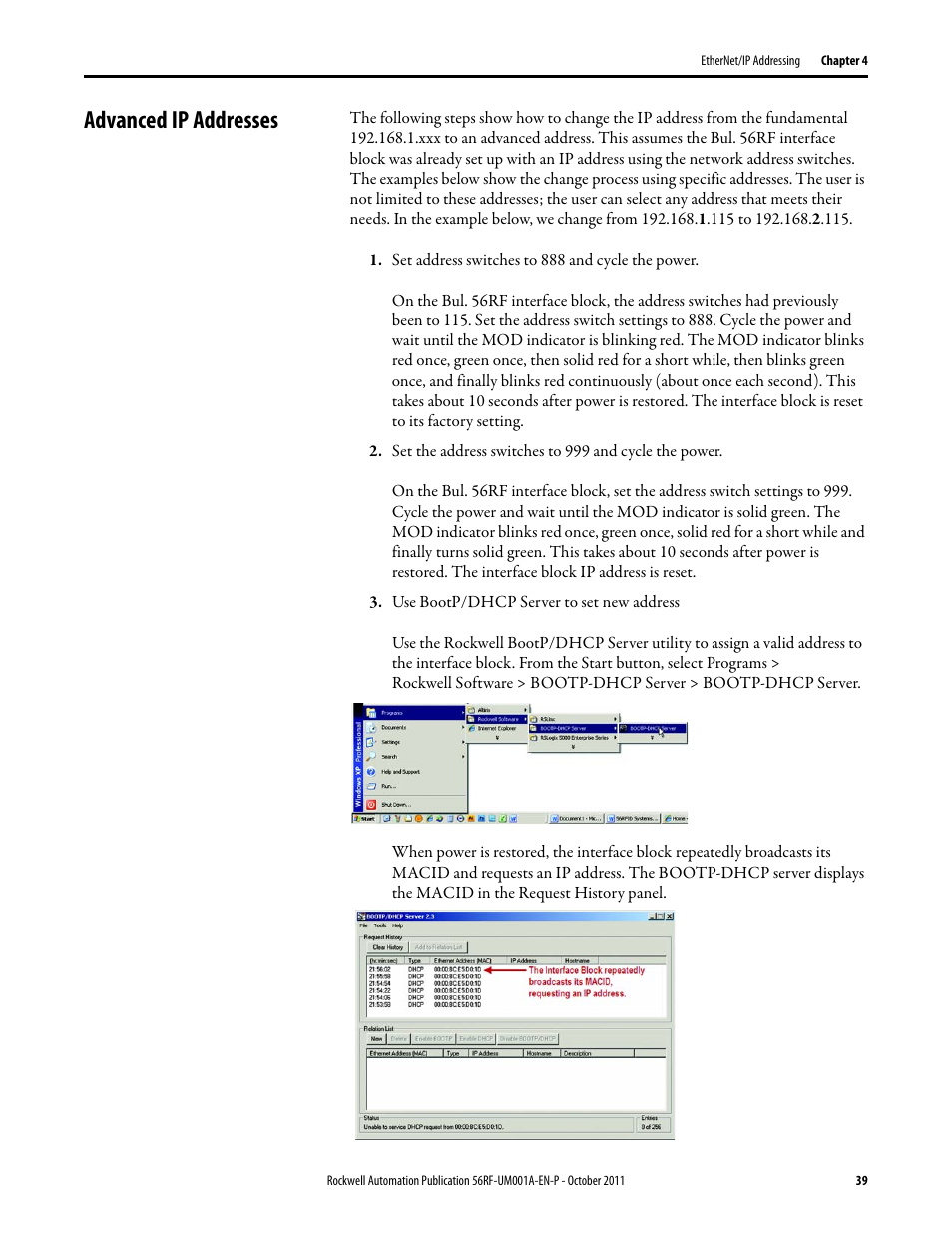 Advanced ip addresses | Rockwell Automation 56RF RFID System User Manual User Manual | Page 39 / 156