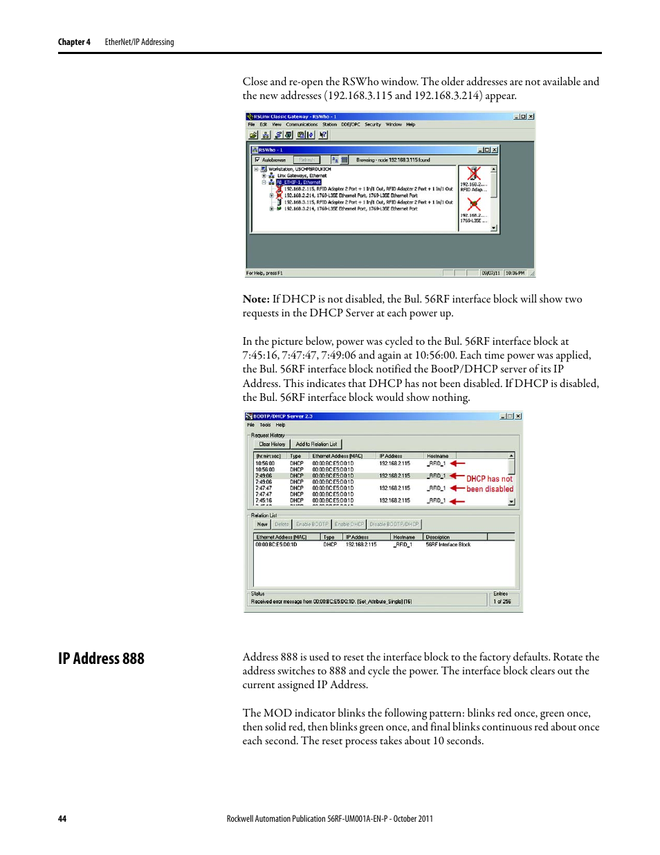 Ip address 888 | Rockwell Automation 56RF RFID System User Manual User Manual | Page 44 / 156