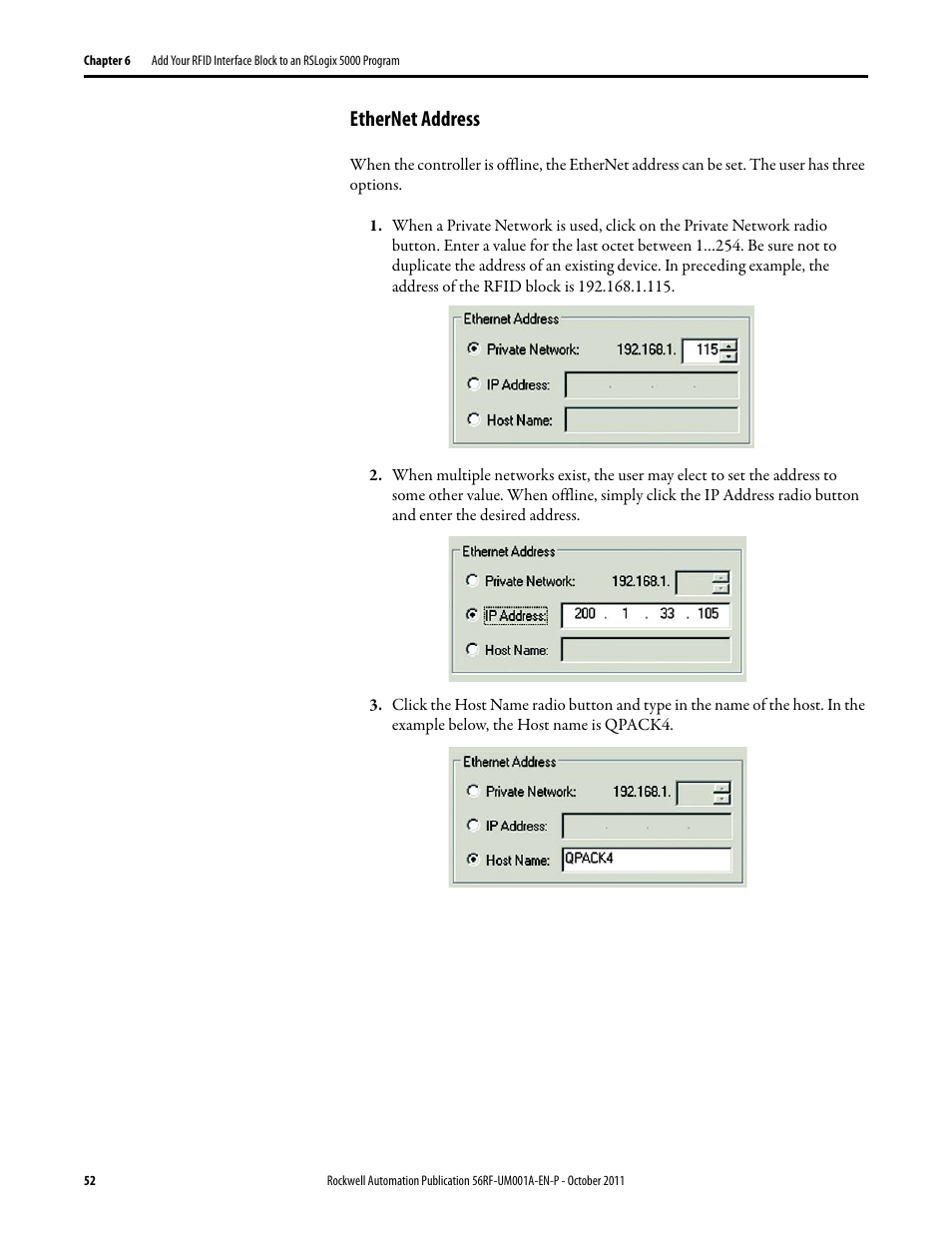 Ethernet address | Rockwell Automation 56RF RFID System User Manual User Manual | Page 52 / 156