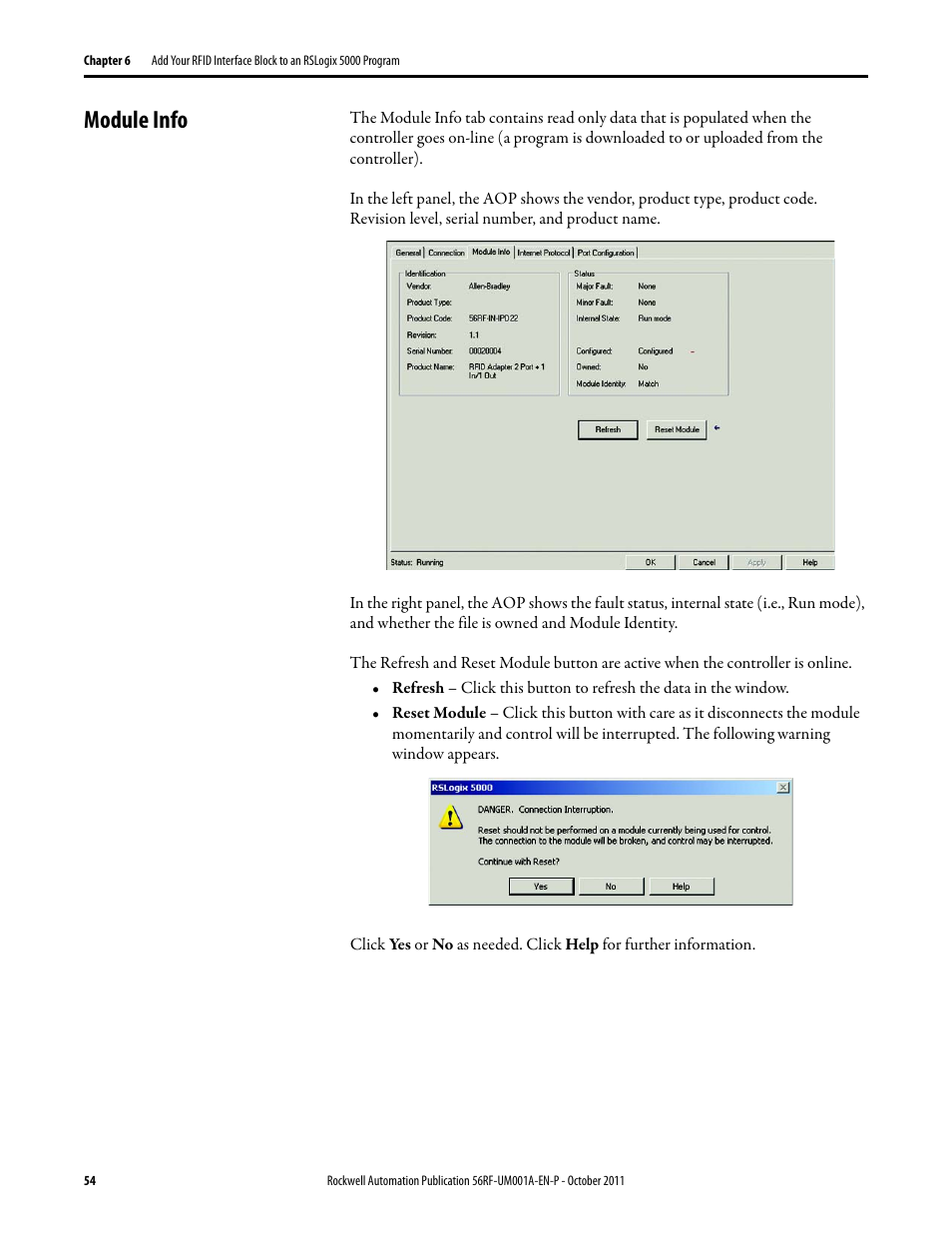Module info | Rockwell Automation 56RF RFID System User Manual User Manual | Page 54 / 156