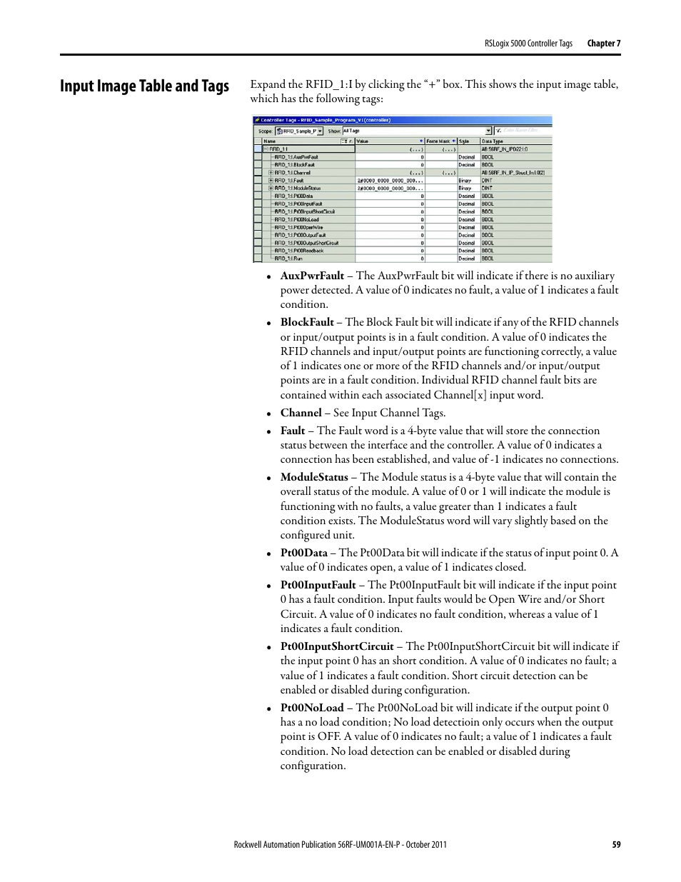 Input image table and tags | Rockwell Automation 56RF RFID System User Manual User Manual | Page 59 / 156